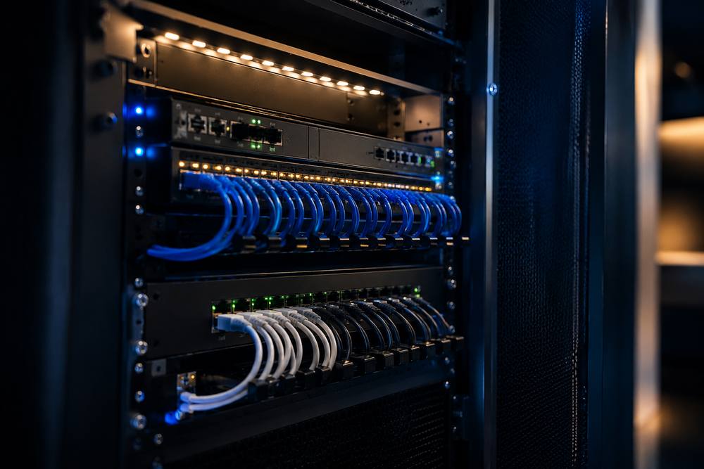 Immaculately organized smart home network cabinet